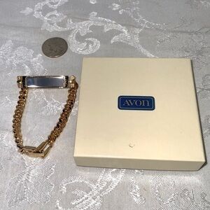 Avon Silver Blank Space & Gold Link ID Bracelet 8” In Box